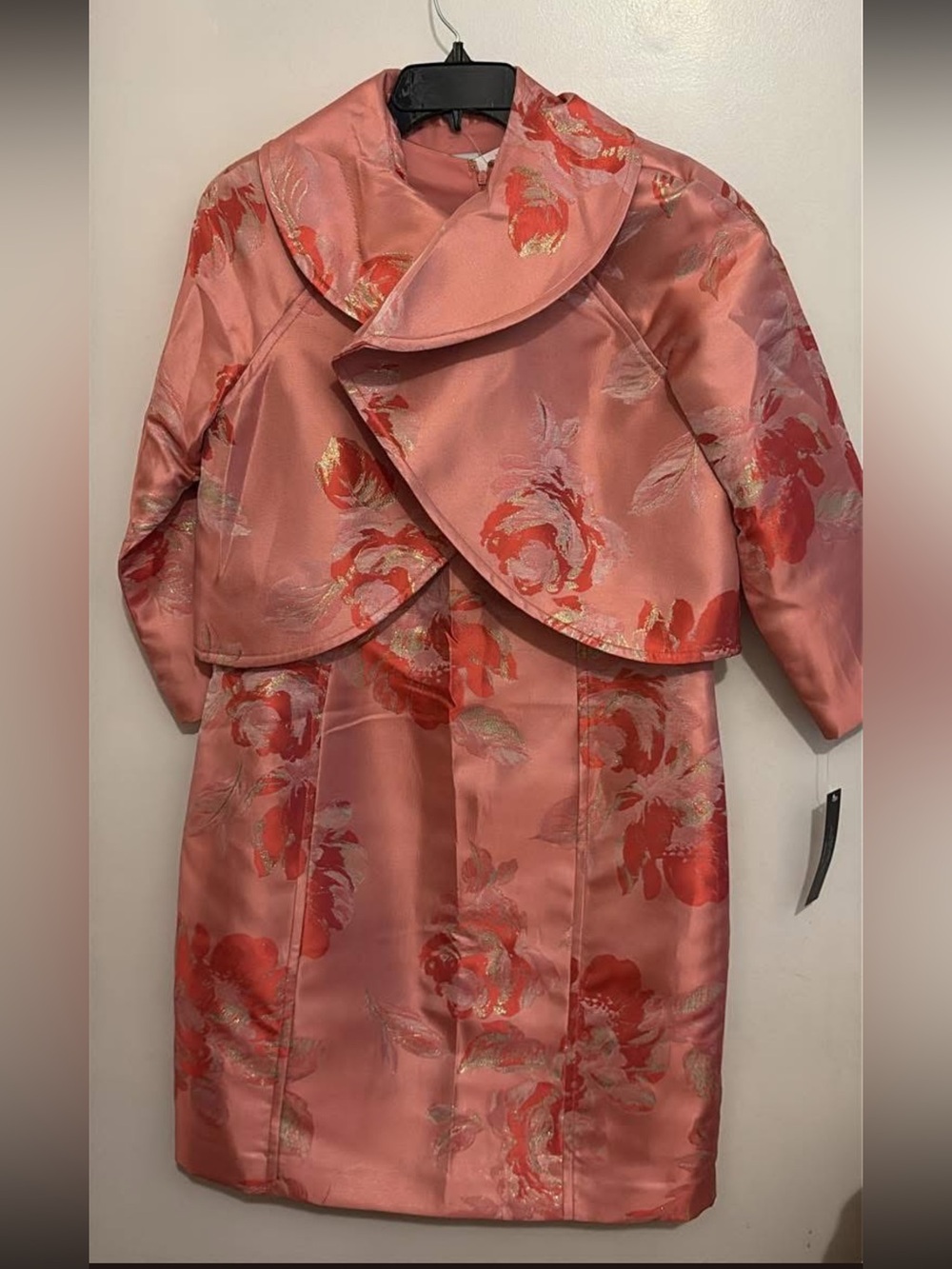Tahari Pink Floral Jacquard Dress and Cropped Jacket Set 12